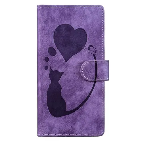 Produktbild: Hülle Kompatibel with Samsung Galaxy S24 Ultra, S24 Ultra Flip Wallet PU Lederhülle Klapphülle (Standfunktion) (Kartenfächern) Schutzhülle für S24 Ultra Hallo Kater Lila