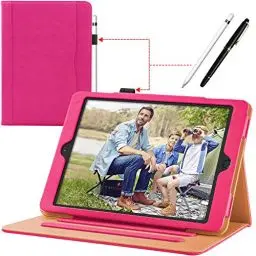 Produktbild: Hülle für iPad 9.7 Zoll (Modell 2018/2017, 6./5. Generation), iPad Air 2, iPad Air Hülle Mit Stifthalter Leder Ständer Schutzhülle Halter Steckplatz Auto Schlaf/Wach für Apple Tablet Case, Pink