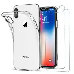 Produktbild: Hülle iPhone XS + Panzerglas Set, (1 Handyhülle+ 2 Panzerglas) Schutzfolie Folie Glas 9H Displayschutzfolie TPU Silikon Case Cover für iPhone XS/X