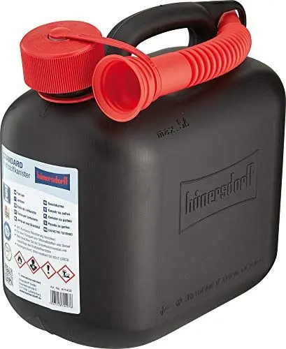 Produktbild: hünersdorff 811400 Kraftstoff-Kanister STANDARD 5l für Benzin, Diesel und andere Gefahrgüter, UN-Zulassung, made in Germany, TÜV-geprüfter Produktion, schwarz