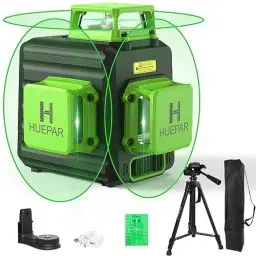 Produktbild: Huepar 3x360 Selbstnivellierender Kreuzlinienlaser, 3D-Grünstrahl, Drei-Ebenen-Nivellier- und Ausrichtungslaser mit 47-Zoll-Stativset, Li-Ionen-Akku und 2 Taschen im Lieferumfang enthalten - B03TP