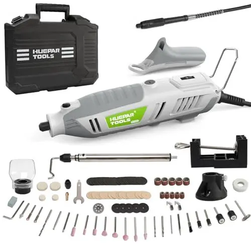 Produktbild: Huepar Tools Multifunktionswerkzeug 200W, Rotationswerkzeug mit 239 Zubehörset, Multitool-Set mit Variable Drehzal 10000-40000 U/min, für Gravur, Bohren, Schneiden, Schleifen, Gravieren, Polieren