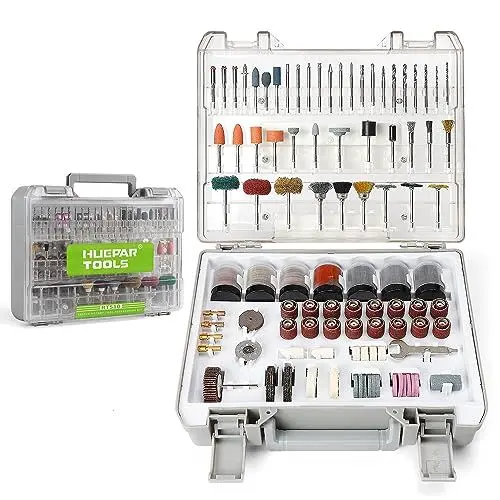 Produktbild: Huepar Tools Multifunktionswerkzeug Zubehör Set Drehwerkzeug 510 tlg. Universal Mehrzweck Zubehörset für zum Schneiden, Polieren, Schärfen, Bohren und Gravieren, mit Tragekoffer