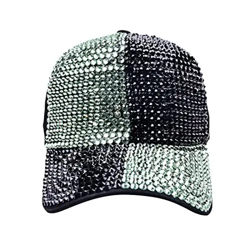 Produktbild: Hüte Damen Rot aus Baumwolle mit niedrigem Profil, Farbblockierung mit Diamanten, weiche, unkonstruierte, größenverstellbare Papa-Mütze Trucker Cap Blau Gelb (Green, One Size)