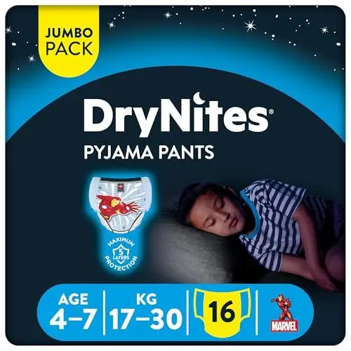 Produktbild: HUGGIES DryNites saugfähige Nachtwindeln bei Bettnässen, Für Jungen 4-7 Jahre (17-30 kg), 64 Stück, Jumbo Monatspackung