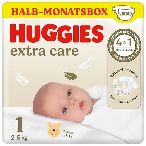 Produktbild: Huggies Babywindeln für Neugeborene Newborn Größe 1, 100 Windeln (2x50), Halb-Monatsbox