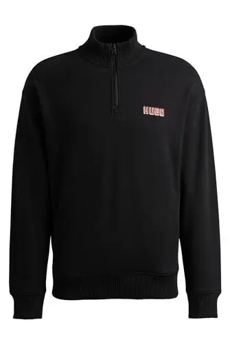 Produktbild: HUGO Herren Diqiele Sweatshirt aus Baumwoll-Terry mit Troyerkragen und Logo-Print Schwarz L