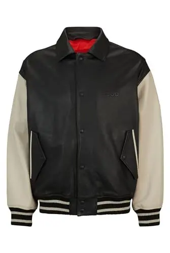 Produktbild: HUGO Herren Lugos College-Jacke aus Leder mit besonders großer Logo-Prägung Schwarz M