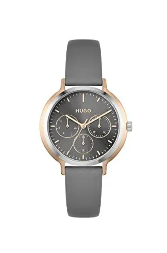 Produktbild: HUGO Multi Zifferblatt Quarz Uhr für Damen mit Graues Lederarmband - 1540109