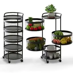 Produktbild: Huhote 4 Ebenen Rund Küchenwagen, Obst mit Rädern Küchenregal, Gemüseregal mit Rollen, Obstwagen Rollwagen, Aufbewahrungswagen für Küche Badezimmer Wohnzimmer Kinderzimmer (Schwarz 4 Etagen)