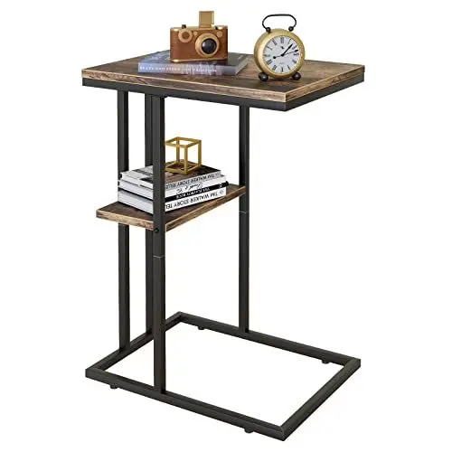 Produktbild: Beistelltisch C Form, Couch Beistelltischs, Kaffeetisch Kleiner Tisch, Sofa Tisch Beistelltische Bett, Side Table Beistelltische Sofa, Couchtisch Klein Laptop Tischs, Sofatisch, Holzigkeit, Braun
