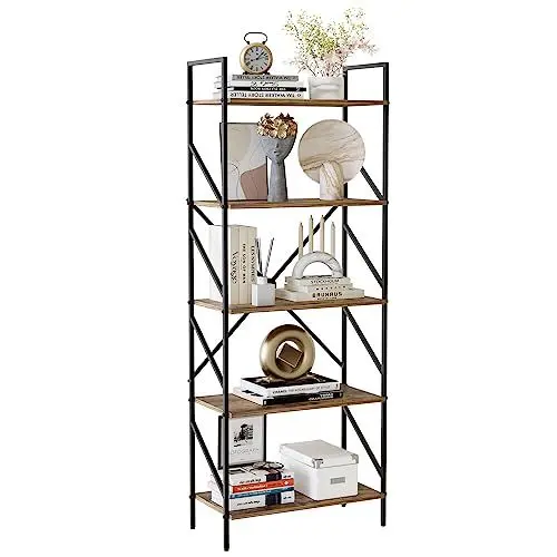 Produktbild: Huhote Bücherregal, Industrial Regal Wohnzimmer Büroregal, Standregal mit Stahlrahmen,DVD-Regal, für Arbeitszimmer, Büro, Schlafzimmer, Arbeitszimmer, 30 x 60 x 158,cmIndustrie-Design,Der Schwarze.