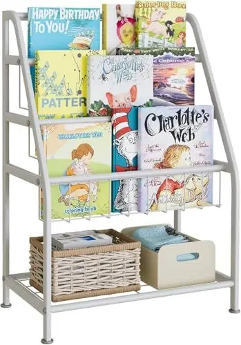 Produktbild: Huhote Kinder Bücherregal, Kinderregal mit 3 Ablagen, Spielzeugregal, Aufbewahrungsregal für Kinder, Kinderzimmerregal, Kinderregal für Buchaufbewahrung, Standregal für Kinderzimmer Spielzimmer, Weiß
