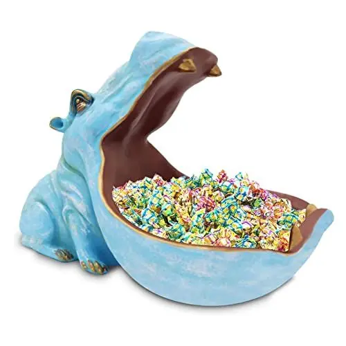 Produktbild: Nilpferd Statue Schlüsselschale, Groß Mund Figur Schlüssel Schale, Nilpferd Schale Schmuck Aufbewahrungsbox, Nilpferd Skulptur, Tischdekoration für Wohnzimmer, Büro, Dekoration, Geschenke (Hellblau)