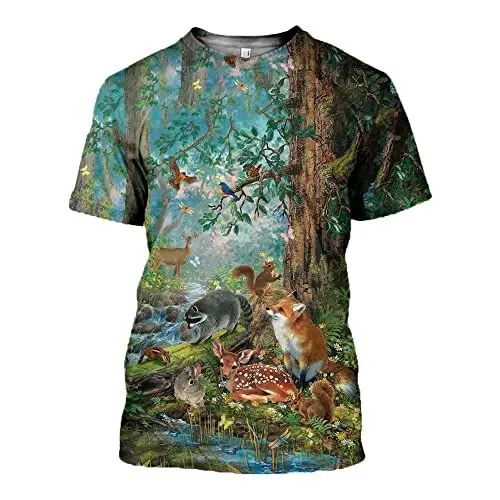 Produktbild: HUIGUANG Herren 3D Druck T-Shirt Faultier/AFFE/Hirsch Tier 3D-Druck Übergroßes T-Shirt Herrenmode Kurzarm Harajuku Shirt Sommer Unisex Casual T-Shirt