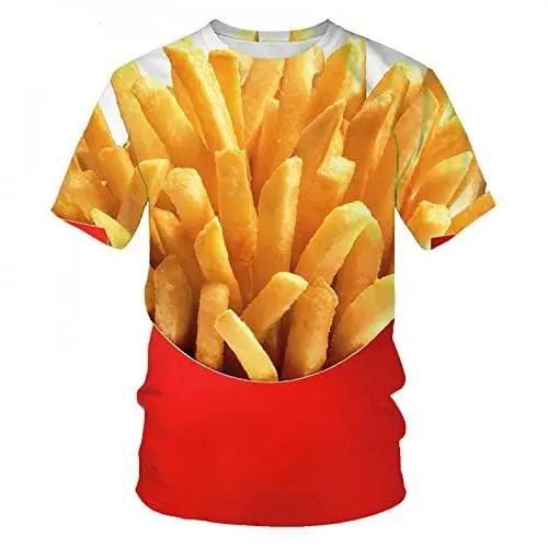 Produktbild: HUIGUANG Herren 3D Druck T-Shirt Lustiges Essen 3D-Druck T-Shirts Hamburg Pommes Frites Streetwear Männer Frauen Mode Übergroßes T-Shirt Harajuku Kinder T-Shirts Tops Kleidung