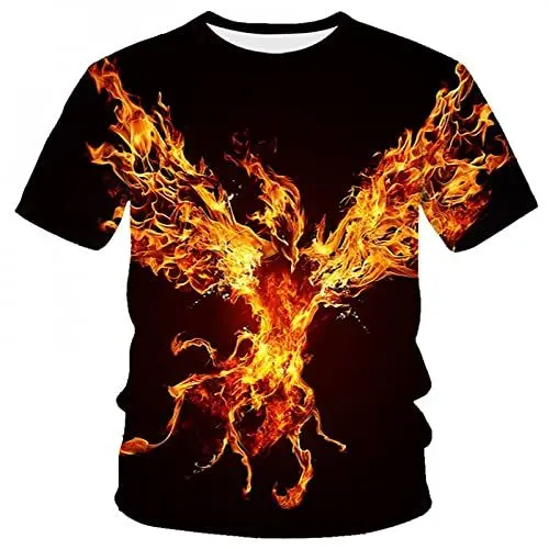 Produktbild: HUIGUANG Herren 3D Druck T-Shirt Mode Sommer Adler und Flamme Phoenix Tier 3D gedrucktes T-Shirt für Herren T-Shirt O'Neck Kurzarm übergroßes T-Shirt Top