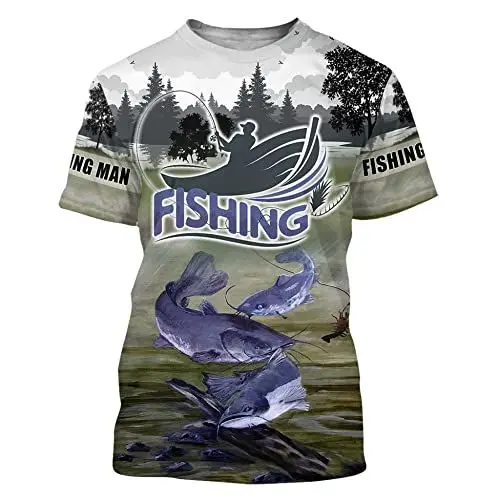 Produktbild: HUIGUANG Herren 3D Druck T-Shirt Sommer Herren T-Shirt Karpfenangeln 3D Druck Outdoor T-Shirt Kurzarm Harajuku Wochenende Freizeit Streetwear Unisex T-Shirt