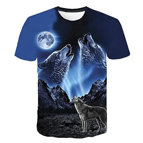 Produktbild: HUIGUANG Herren 3D Druck T-Shirt Sommer Mode T Shirt Männer Streetwear Rundhals Kurzarm T-Shirts Tops Lustige Tier Männliche Kleidung Casual Wolf 3D Print T-Shirt