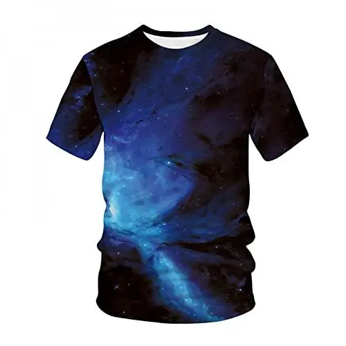Produktbild: HUIGUANG Herren 3D Druck T-Shirt Universum Galaxis Sternenklarer Himmel 3D-Druck T-Shirt Männer Frauen Mode Streetwear O-Neck Kurzarm T-Shirt Hip Hop T-Shirts Tops Kleidung