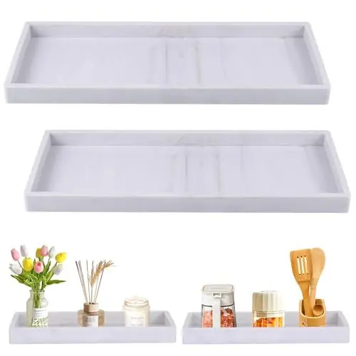 Produktbild: Huiguli 2 Stück Badezimmertablett, Schminktisch Tablett, Badezimmer Deko Ablageschale, Weiß Silikon Rechteckig Kosmetiktabletts für Schmuck Kerzen Handtuch Kosmetisch Pflanzen, 30.5x12.7cm