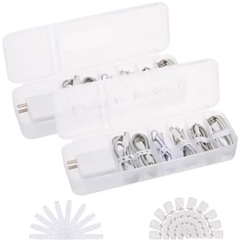 Produktbild: Huiguli 2 Stück Kabel Aufbewahrungsbox, 7 Fächer Kabel Organizer Box mit 10 Ladegerät Kabelschoner und 10 Kabelbindern, Cable Management Box für Schreibtisch Aufbewahrung Büro Heimgebrauch