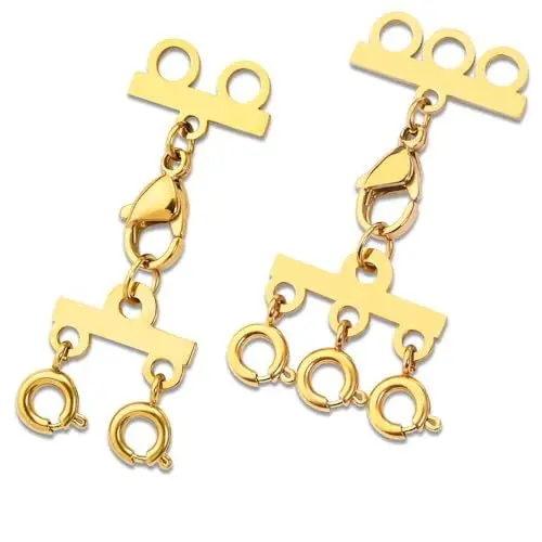 Produktbild: Huiguli 2 Stück Ketten Layering Verschluss, 14K Gold Doppel und Dreifach Halsketten-Trenner, Schmuck Mehrreihiger zum DIY Schichten Schmuckhandwerk