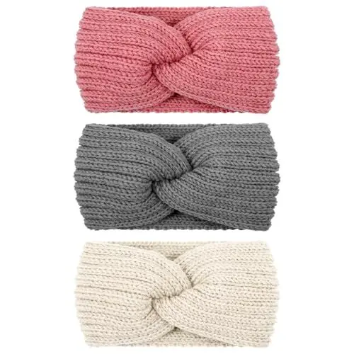 Produktbild: Huiguli 3 Stück Stirnband Damen Winter, Stirnband Kinder Mädchen, Herbst und Winter Einfach und Vielseitig Stirnbänder Strick Haarband Ohrenwärmer Elastische