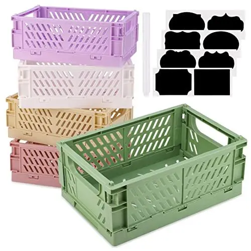 Produktbild: Huiguli 5 Stück Klappkisten Kunststoff Set, Klappboxen Faltbar enthalten 1 Stück Großer Aufbewahrungskiste und 4 Stück Klappbox Mini Stapelbare Körbe Plastik für Küche Regal Zuhause Badezimmer Büro