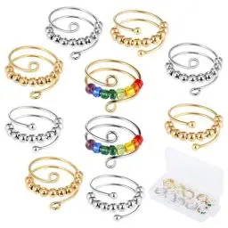 Produktbild: Huiguli Anti Stress Ring, 10 Stück Verstellbare Fidget Ring, Anxiety Ring mit Perlen, Mode Offenen Spinner Ring, Geburtstag Muttertag Geschenk für Mädchen Frauen Damen