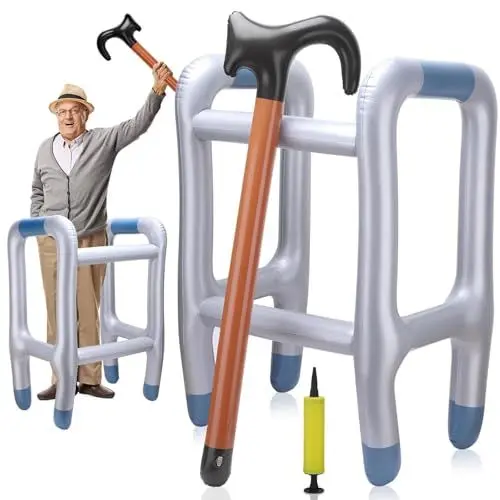 Produktbild: Huiguli Aufblasbare Gehhilfe und Aufblasbare Spazierstock, Aufblasbarer Rollator mit Aufblasbarem Gehstock, Lustig Kostüm als Opa Oma zum Cosplay Karneval Fasching (mit Pumpe)