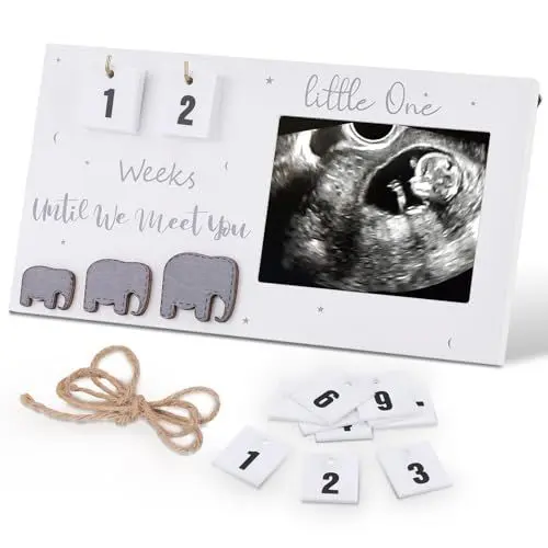 Produktbild: Huiguli Baby Bilderrahmen, Sonogramm Bilderrahmen mit Baby Countdown Wochen, Baby Ultraschallbilder Fotorahmen aus Holz, Gute Geschenk für Schwangere