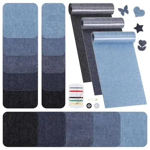 Produktbild: Huiguli Flicken zum Aufbügeln, Patches zum Aufbügeln Jeans, 3 Rollen Bügelflicken Jeans &15 Stück Jeans Aufbügelflicken, Jeans Flicken zum Aufbügeln Innen, Reparaturflicken für Kleidung