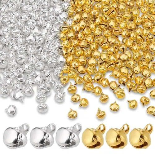 Produktbild: Huiguli Glöckchen zum Basteln, 200 Stück Glöckchen aus Metall, Kleine Glöckchen mit Ösen, 10mm Glänzend Weihnachtsglöckchen, Glöckchen Schellen für Party Handwerk Haustier
