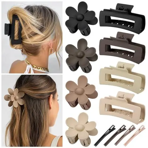 Produktbild: Huiguli Haarklammer Groß, 8 Stück Haarspangen +4 Stück Hair Clips, Matt Haarklammer Blume, Rutschfest Haarstyling Zubehör für Frauen Damen Mädchen