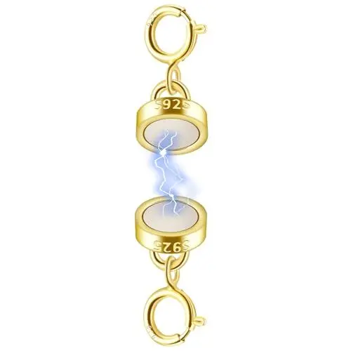 Produktbild: Huiguli Kettenverschluss aus 925 Sterling Silber, Magnetverschluss Kette, Doppel Armband Verschlüsse, Federschnalle Schmuckverbinder für Armbänder Halsketten Schmuckherstellung (Gold)