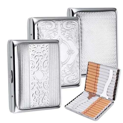 Produktbild: Huiguli Zigarettenetui, 3 Stück Zigarettenschachtel Metall, Klein Zigarettenetui für 20 Zigaretten, Wasserdicht Zigaretten Etui Box, Zigarettenbox mit Schnappverschluss für Herren Damen