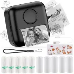 Produktbild: HuiJuKeJi Mini Drucker, Taschendrucker, Mini Fotodrucker für Smartphone, Sticker Drucker, Thermo Fotodrucker für Journal, Reisen Logo, Notizen, Journal, Liste, Memo (Black)