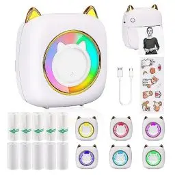 Produktbild: HuiJuKeJi Mini Drucker, Taschendrucker, Mini Fotodrucker für Smartphone, Sticker Drucker, Thermo Fotodrucker für Journal, Reisen Logo, Notizen, Journal, Liste, Memo ((White)