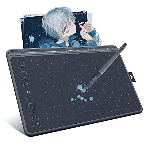 Produktbild: HUION HS611 Grafiktablett, 10,2 x 6,36 Zoll Professionelles Zeichentablett, Batterieloser Digitaler PW500-Stift, Ausgestattet mit Multimedia-Touch-Tasten, Einstellbare Lautstärke, Musik Abspielen,Grau