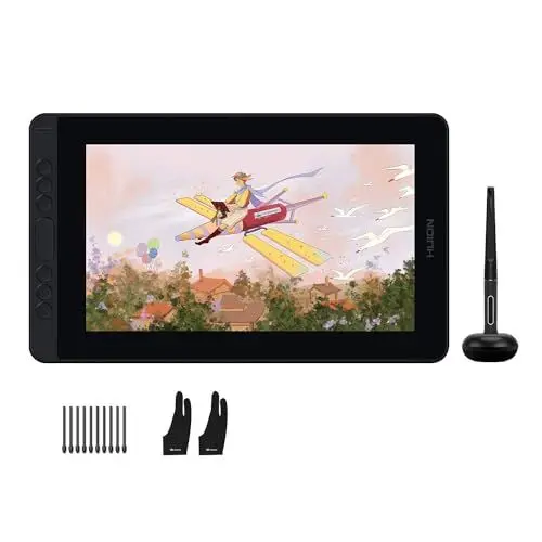 Produktbild: HUION Kamvas 12 Grafiktablett mit Display, 11,6 Zoll Zeichentablett voll laminierter AG-Schutzbildschirm, PW517 mit Neigungsfunktion, Stift-Display Ideal für Home-Office & E-Learning (Orange)