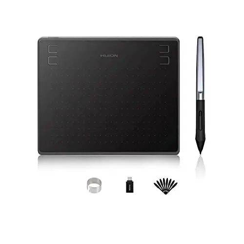 Produktbild: HUION HS64 Grafiktablett, 4 Express-Tasten, 8192 Druckempfindlicher Stift, 6,3 x 4 Zoll Zeichentablett für Win, Mac, Android, Ideal für Digitale Kunst, Malerei und Design