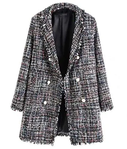 Produktbild: Huixin Damen Elegant Winter Tweed Blazer Mäntel Langarm Revers Übergangsmantel Trenchcoat Jacke (Grau,XXL)