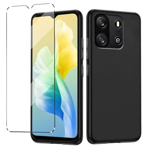Produktbild: HuiYouMY hülle mit Glas 1Pcs Compatible with Blackview Wave 6C Folie, hülle silikon stoßfest für Blackview Wave 6C schutzhülle schutzfolie schutzglas Folie handyhülle Black