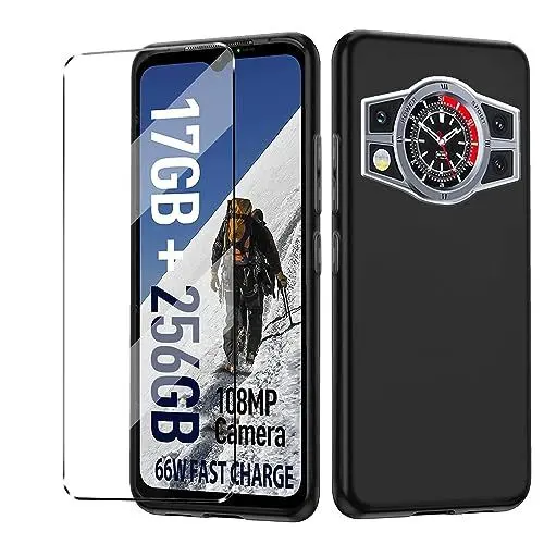 Produktbild: HuiYouMY hülle mit Glas 1Pcs Compatible with C'ubot Kingkong 9 Folie, hülle silikon stoßfest für C'ubot Kingkong 9 schutzhülle schutzfolie schutzglas Folie handyhülle Tasche case Black