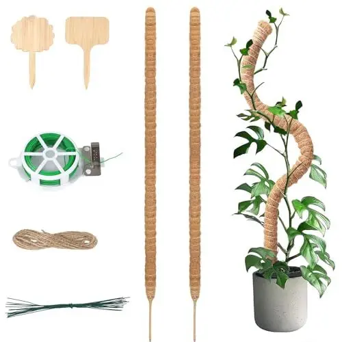 Produktbild: HULAGU 2 Stück 120 cm Moosstab für Monstera Rankhilfe, Pflanzstab Pflanze Rankhilfen Zimmerpflanzen, Biegbar Pflanzenstab, Pflanzstäbe Kokos Pflanzenstütze für Monstera