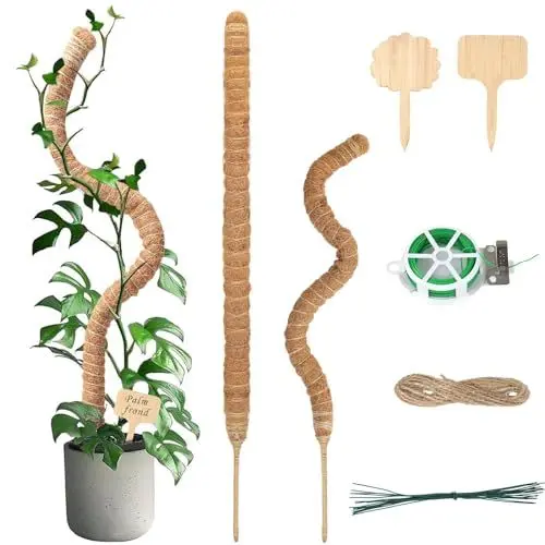 Produktbild: HULAGU 2 Stück Moosstab für Monstera Rankhilfe, Pflanzstab Pflanze Rankhilfen Zimmerpflanzen, Biegbar Pflanzenstab, Pflanzstäbe Kokos Pflanzenstütze für Monstera (64cm)
