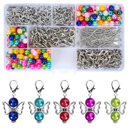 Produktbild: HULAGU 80 Sets Schutzengel Anhänger Perlenengel Schutzengel Schlüsselanhänger Engel Charme Schutzengel Basteln Anhänger Selber Machen Gastgeschenk für DIY Hochzeit, Taufe