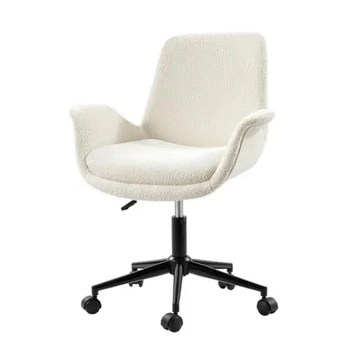 Produktbild: HULALA HOME Bürostuhl, Schreibtischstuhl, Computerstuhl mit Armlehnen, höhenverstellbar Bouclé Stoff Sessel für Wohnzimmer und Schlafzimmer, Weiß