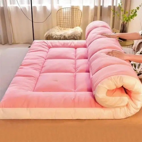 Produktbild: HUMAJORY Japanische Bodenmatratze, Extra Dicke Futon-Bodenmatratze Futon-Matratze, Faltbare Bodenbett-Campingmatratze(Pink,90x200cm)